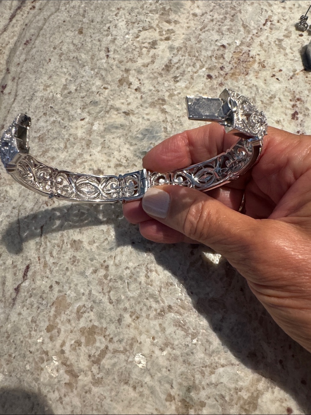 Nadri Vintage Style Victorian Filigree Pave Crystal Hinge Bangle - Picture 9 of 11
